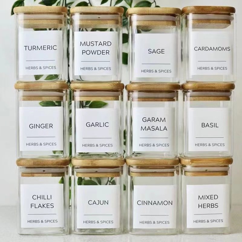 Customized borosilicate glass airtight storage round and square jar set 6pcs a set and 12pcs a set