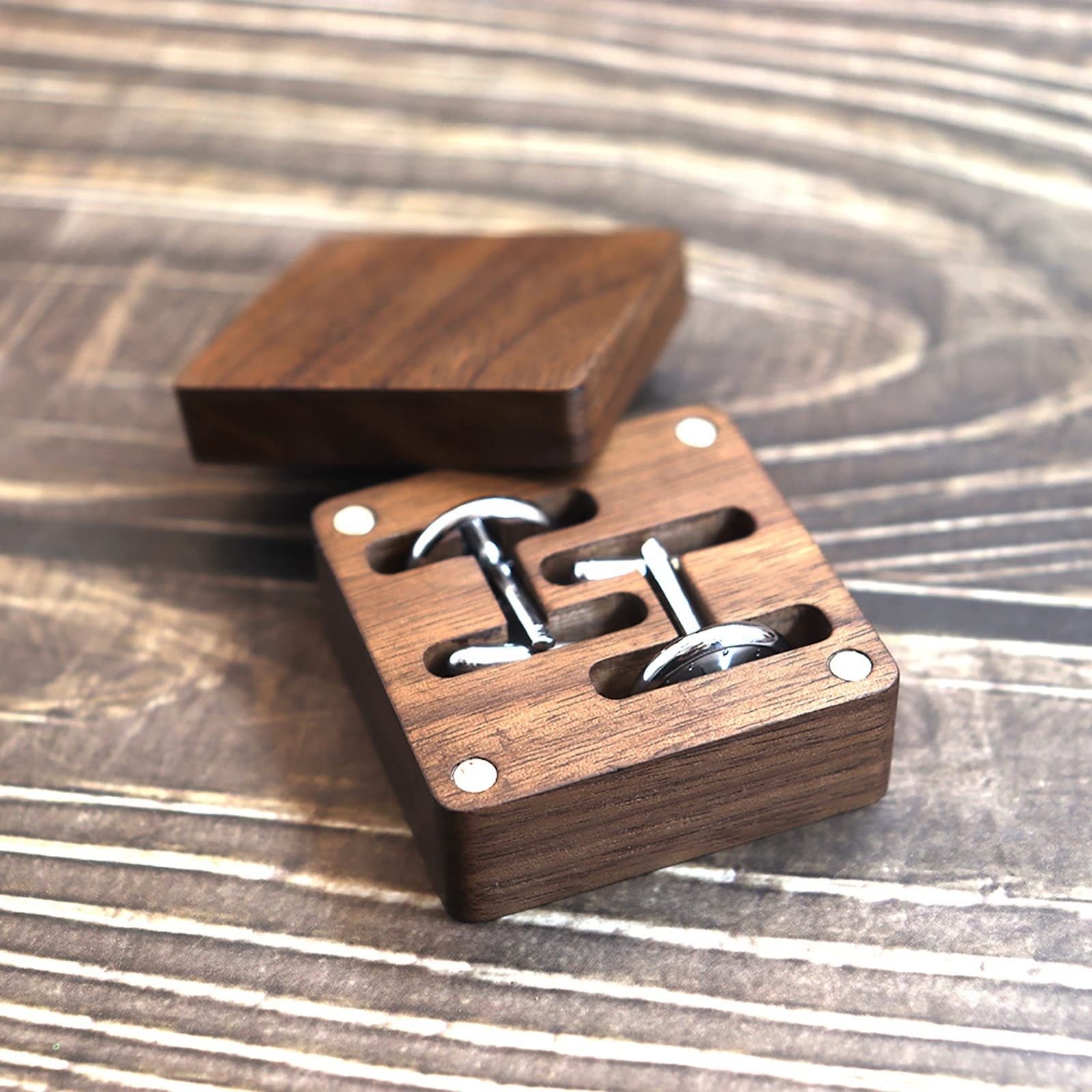 Wooden Jewelry Ring Box Cufflinks Box Solid Wood Cufflinks Packaging Storage Box With Magnetic Lid