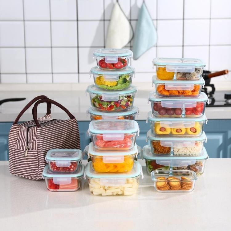 Office Lunch Box Glass Food Storage Containers Sets Microwave Safe Glass Food Container Meal Prep Containers With Leakproof Lid