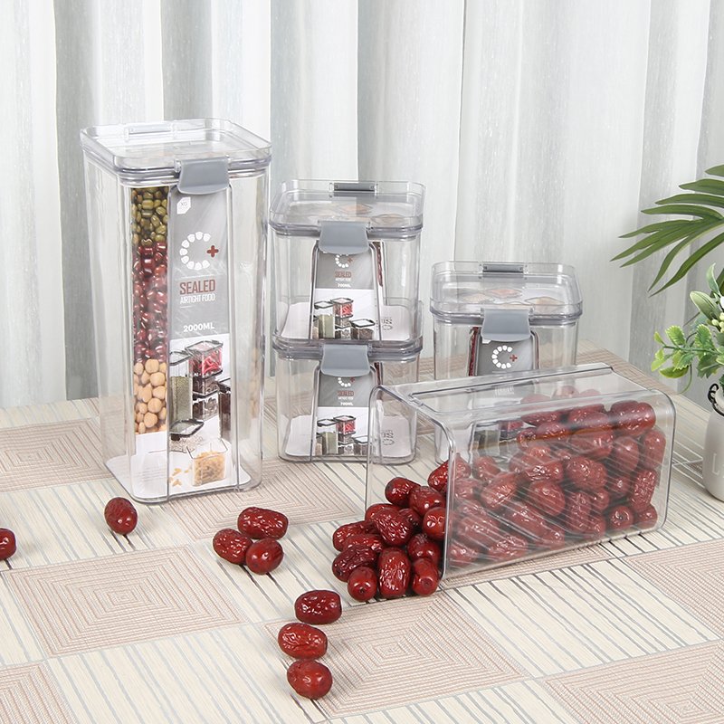 5pcs/set Kitchen Organizer Grains Beans PET Food Storage Jar Box Refrigerator Food Sealed Container Camping Plastic Container