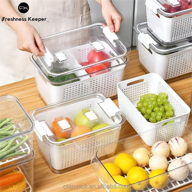 BPA Free Fridge Storage Box Organizer Plastic Storage Bins Container for Fruit