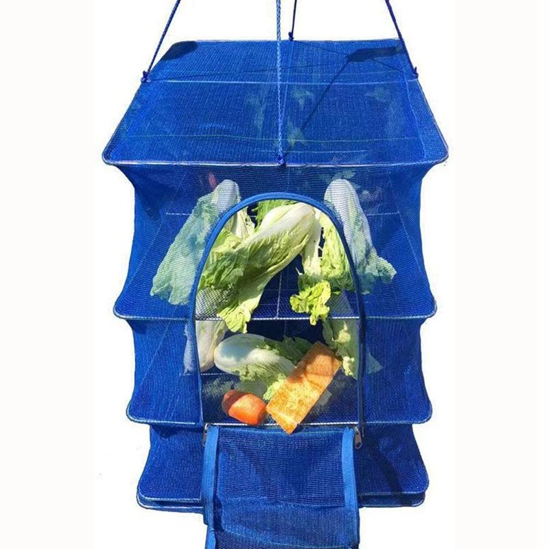 Foldable 4 Layers Drying Fishing Net Hanging Vegetable Fish Dishes Dryer Bag Hanger Fish Fishing Flowers Buds Plants Organizer