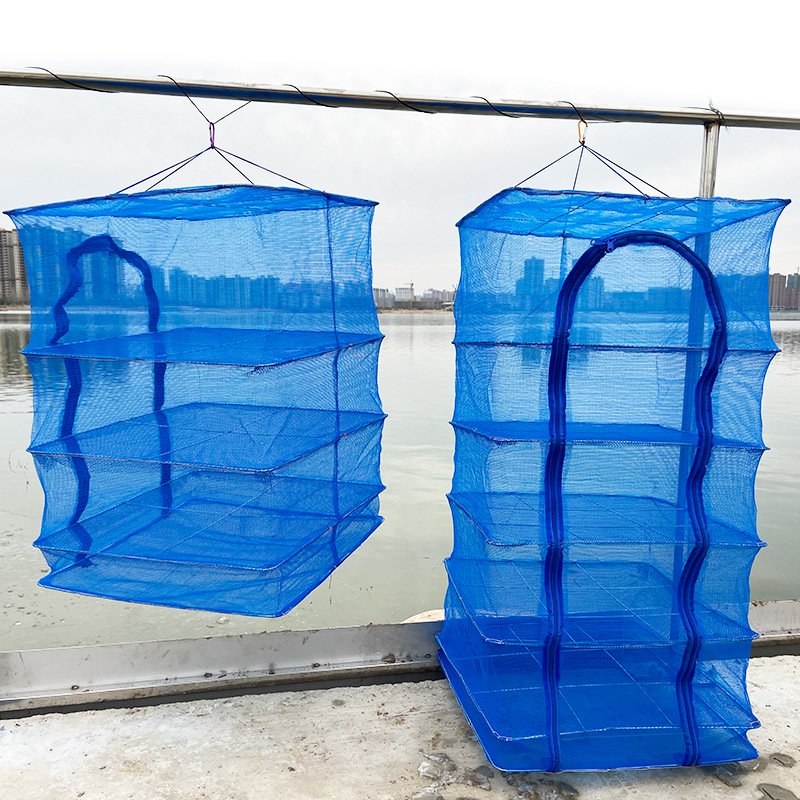 Foldable 4 Layers Drying Fishing Net Hanging Vegetable Fish Dishes Dryer Bag Hanger Fish Fishing Flowers Buds Plants Organizer