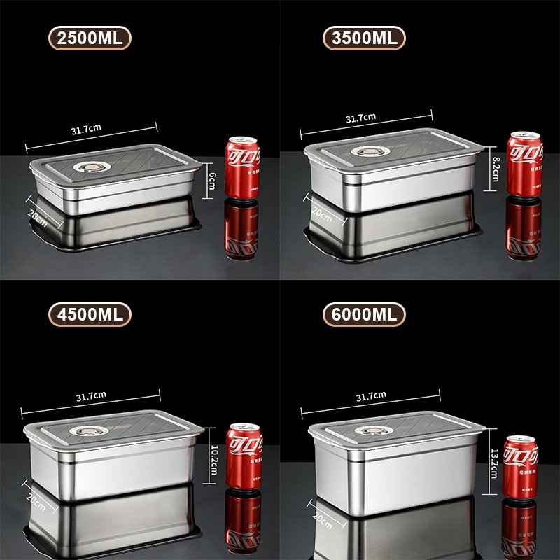 6000ml Square Stainless Steel Seal Crisper Box Kitchen Non-stick Bottom Thermal Food storage Containers with lid
