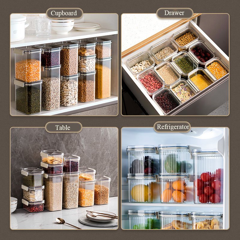 Airtight Food Storage Containers Kitchen Organization Bpa Free Plastic Transparent Clear Stackable Sealed Jars Tank with Lids