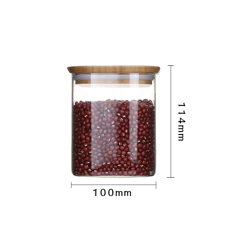 Factory High Quality Square Borosilicate Glass Food Storage Containers Canister with Bamboo Lids Durable Kitchen Storage