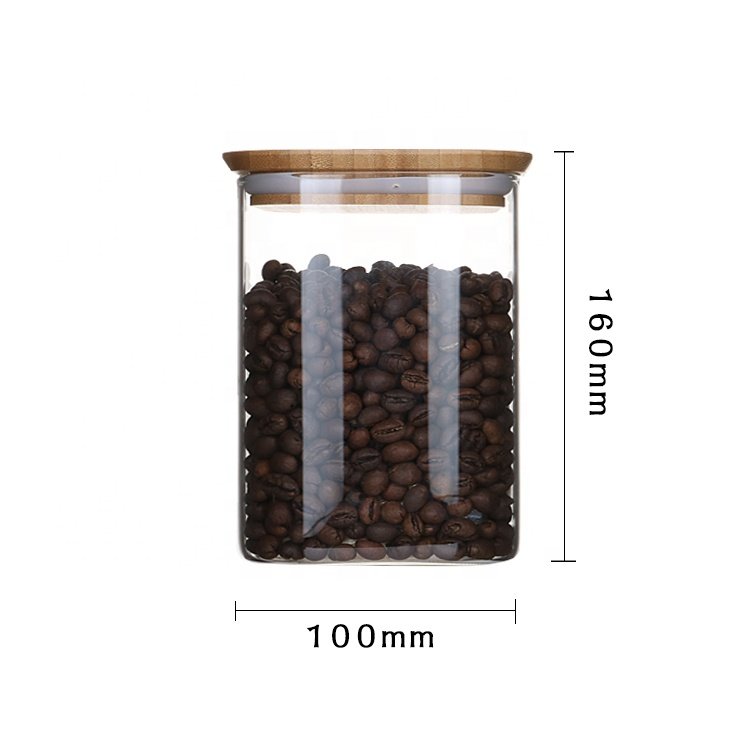 Factory High Quality Square Borosilicate Glass Food Storage Containers Canister with Bamboo Lids Durable Kitchen Storage