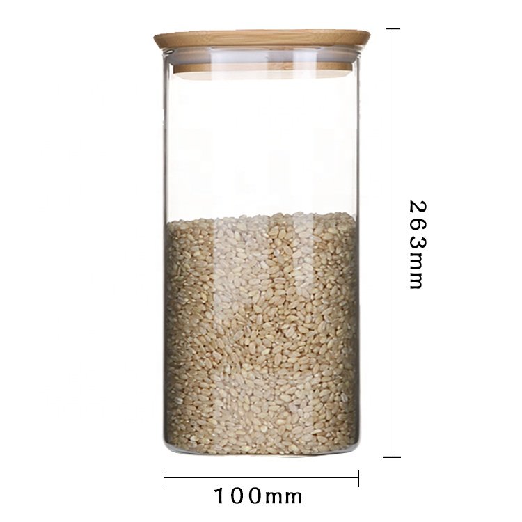 Factory High Quality Square Borosilicate Glass Food Storage Containers Canister with Bamboo Lids Durable Kitchen Storage