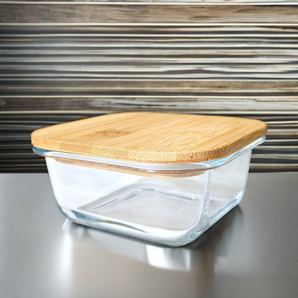 High Borosilicate Glass Storage Containers Box Food Organizer With Bamboo Lid Kitchen Wood Butter Glass Bento Box Box