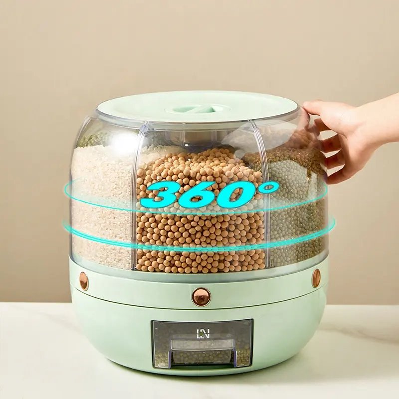 Hot Sale Rice Dispenser Kitchen Moisture-Proof 6-Grid Rotating Food Grain Dispenser Cereal Storage Box Rice Container Dispenser