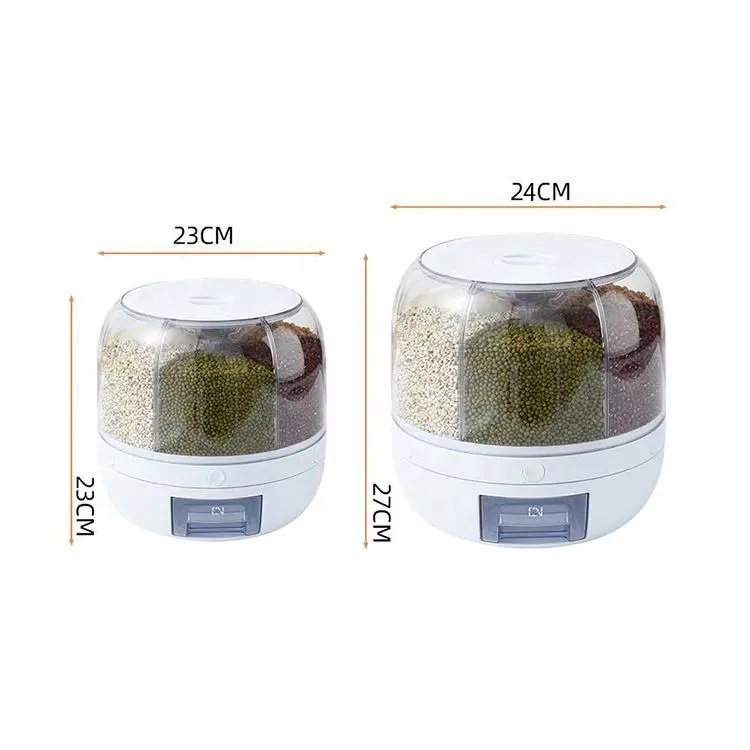 Hot Sale Rice Dispenser Kitchen Moisture-Proof 6-Grid Rotating Food Grain Dispenser Cereal Storage Box Rice Container Dispenser