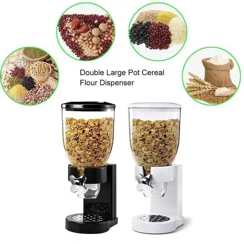 Round Dry Food Dispenser Dual Control Dry Food Cereal Dispenser Storage Boxes Food Container