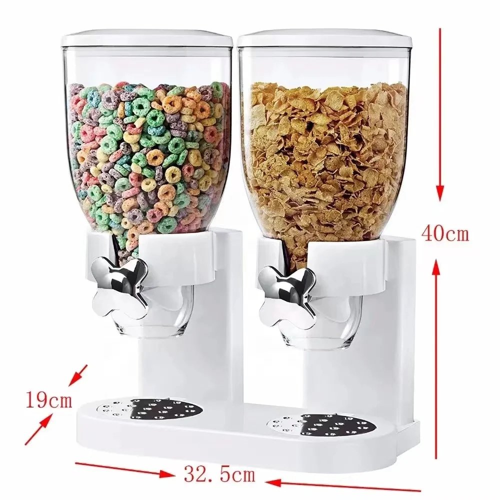 Round Dry Food Dispenser Dual Control Dry Food Cereal Dispenser Storage Boxes Food Container