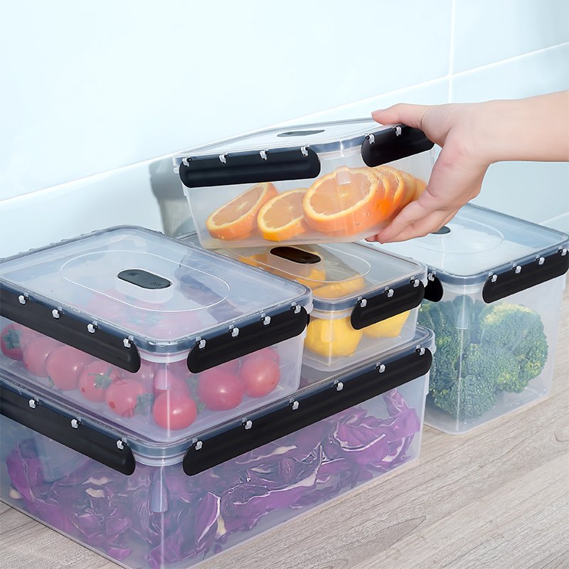 Kitchen Plastic Airtight Refrigerator Food Storage Box Fruit Vegetable Stock Container for Freshness Preservation