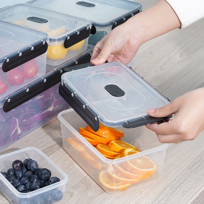 Kitchen Plastic Airtight Refrigerator Food Storage Box Fruit Vegetable Stock Container for Freshness Preservation