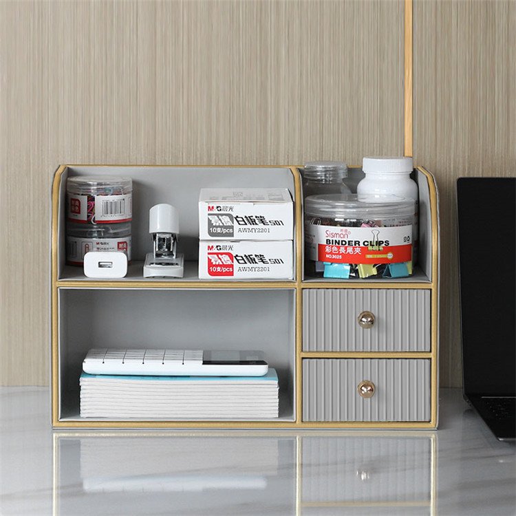 Wholesale High Quality Home Office Working Desk Organizer Pu Leather Folder Storage Box For Desktop With Drawer