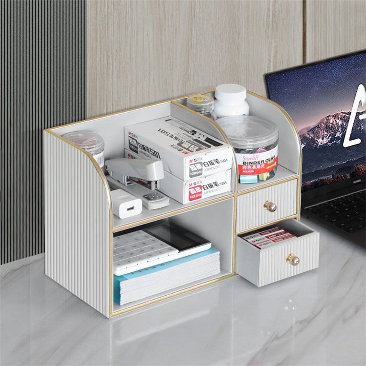 Wholesale High Quality Home Office Working Desk Organizer Pu Leather Folder Storage Box For Desktop With Drawer