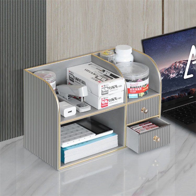 Wholesale High Quality Home Office Working Desk Organizer Pu Leather Folder Storage Box For Desktop With Drawer