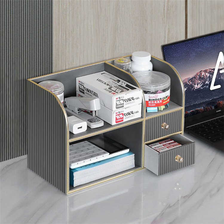 Wholesale High Quality Home Office Working Desk Organizer Pu Leather Folder Storage Box For Desktop With Drawer