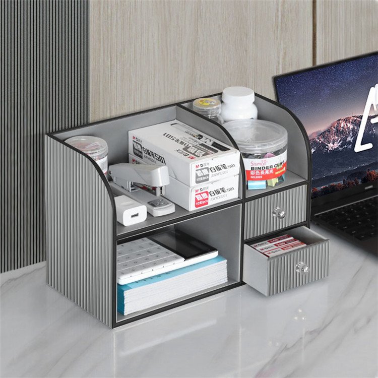 Wholesale High Quality Home Office Working Desk Organizer Pu Leather Folder Storage Box For Desktop With Drawer