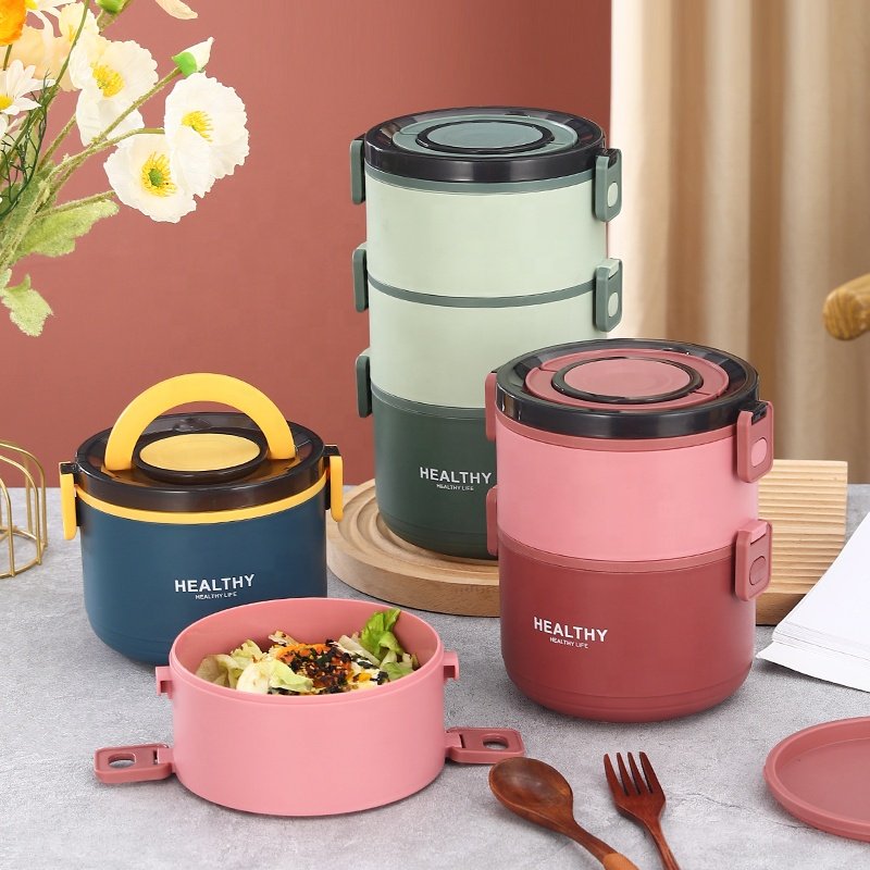 Multi-layer portable circular insulated lunch box Food packing container Convenient lunch box for students