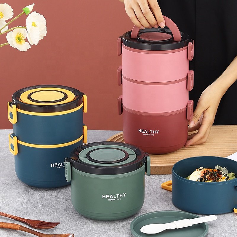 Multi-layer portable circular insulated lunch box Food packing container Convenient lunch box for students