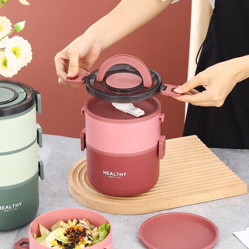 Multi-layer portable circular insulated lunch box Food packing container Convenient lunch box for students