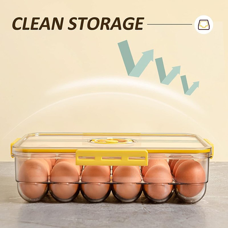 18 24 Egg Holder for Refrigerator Eggs Organizer Tray Stackable Clear PET Egg Container with Lid and Time Scale