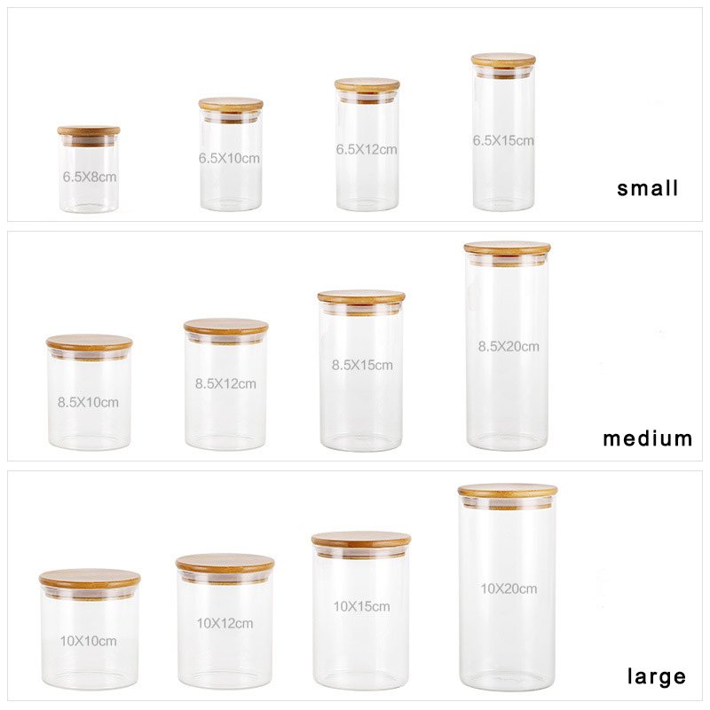 Stackable Kitchen Canisters Food Storage Containers Glass Storage Jar Clear Glass with Airtight Bamboo Lid Free Multifunction