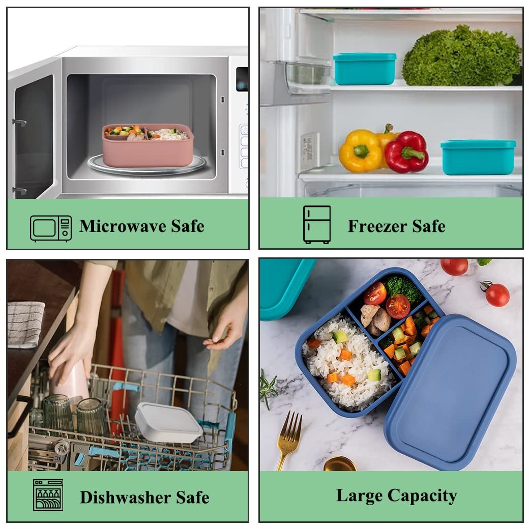 Reusable Silicone Lunch Box BPA Free Silicone Bento Lunch Box Food Grade Microwave Fresh-Keeping Food Storage Box With Lids