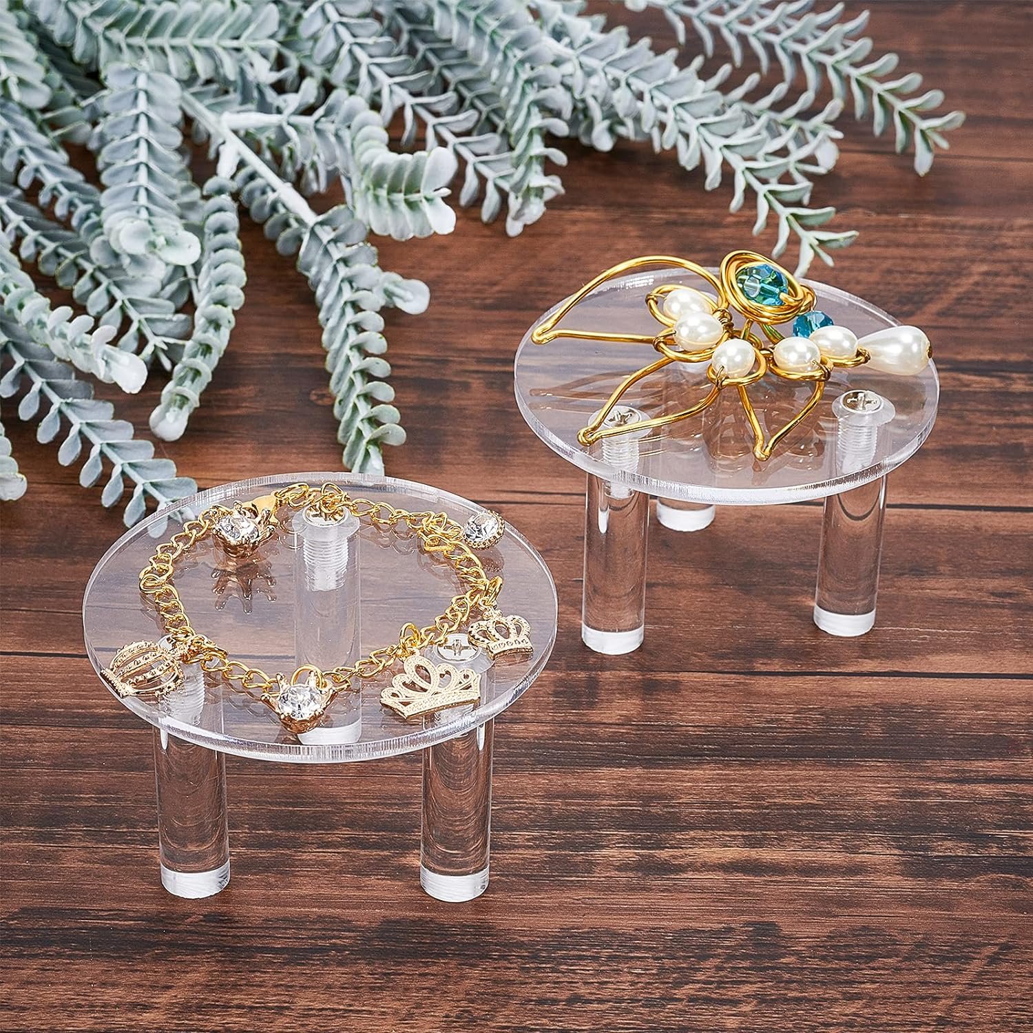 Clear Acrylic Ring Jewelry Display Stand 2 Sets Organizer Pedestals Rings Earrings Decorative Display Stands Storage Boxes Bins