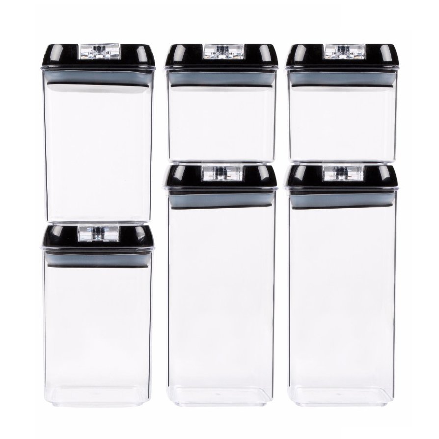 Custom 6 Pieces Pack Airtight Canister High Clear Plastic Pantry Organizer Food Storage Containers Box Set for Cereal Spaghetti