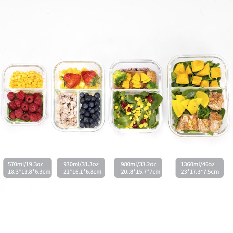 IKOO 36oz glass food containers microwavable borosilicate glass food storage containers with 2 compartments