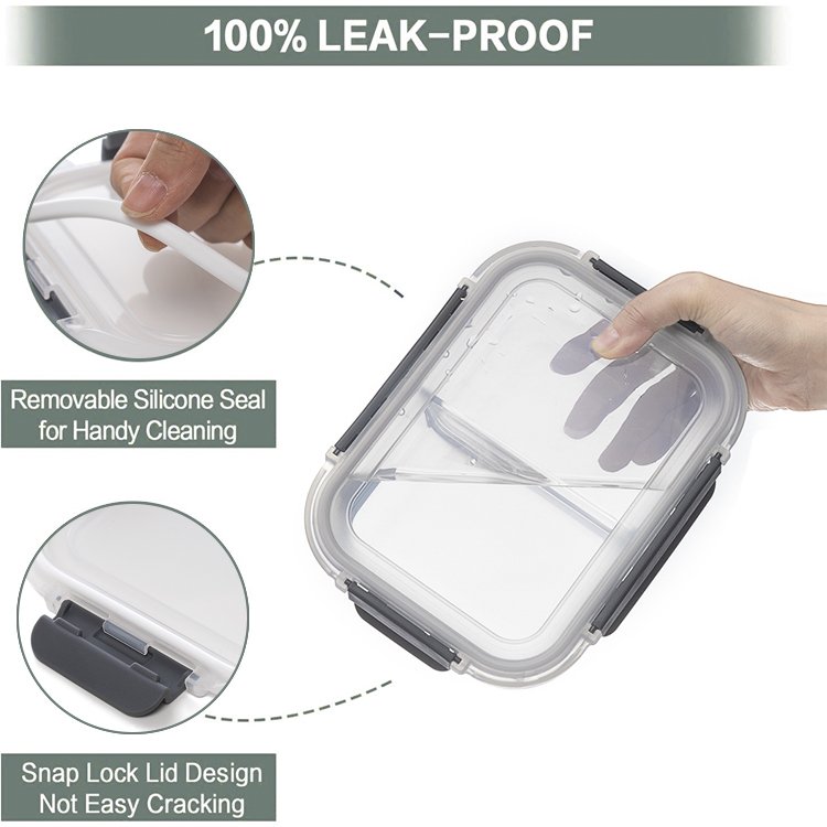 IKOO 36oz glass food containers microwavable borosilicate glass food storage containers with 2 compartments