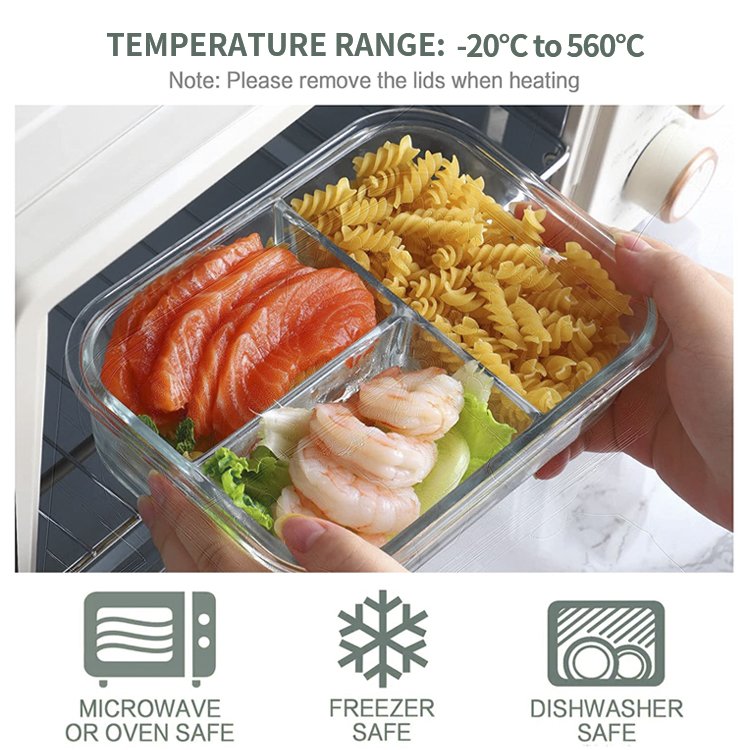 IKOO 36oz glass food containers microwavable borosilicate glass food storage containers with 2 compartments