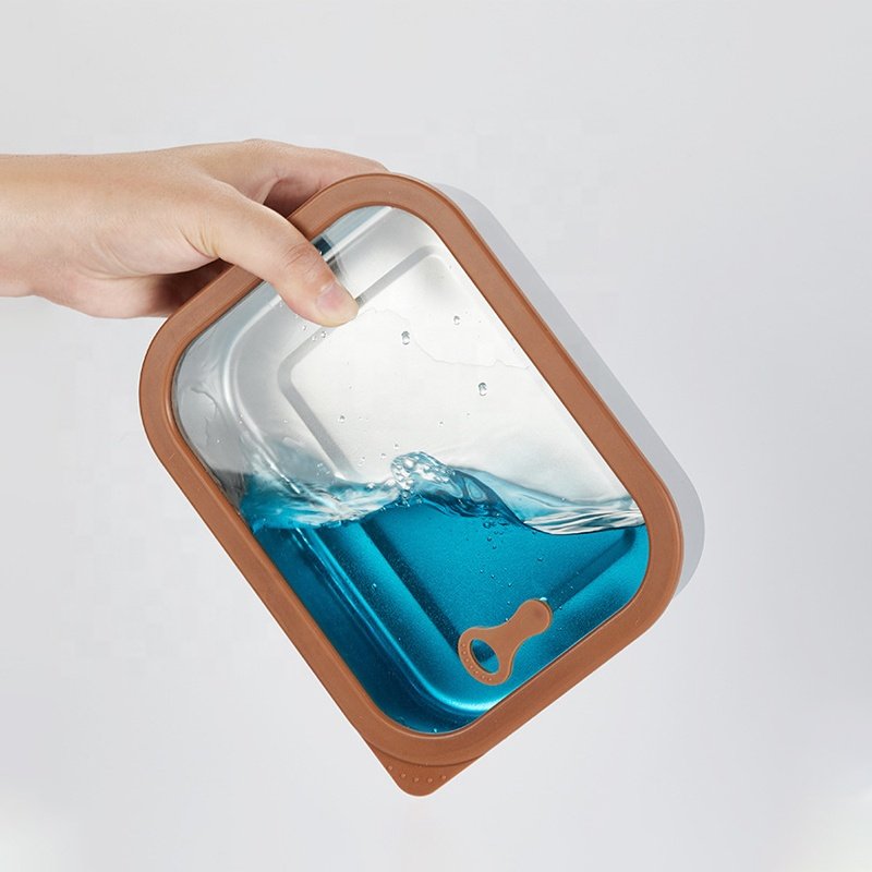Airtight Food Prep Meat Storage Container Glass lids Stainless Steel Lunch Box Fresh Keeping Box