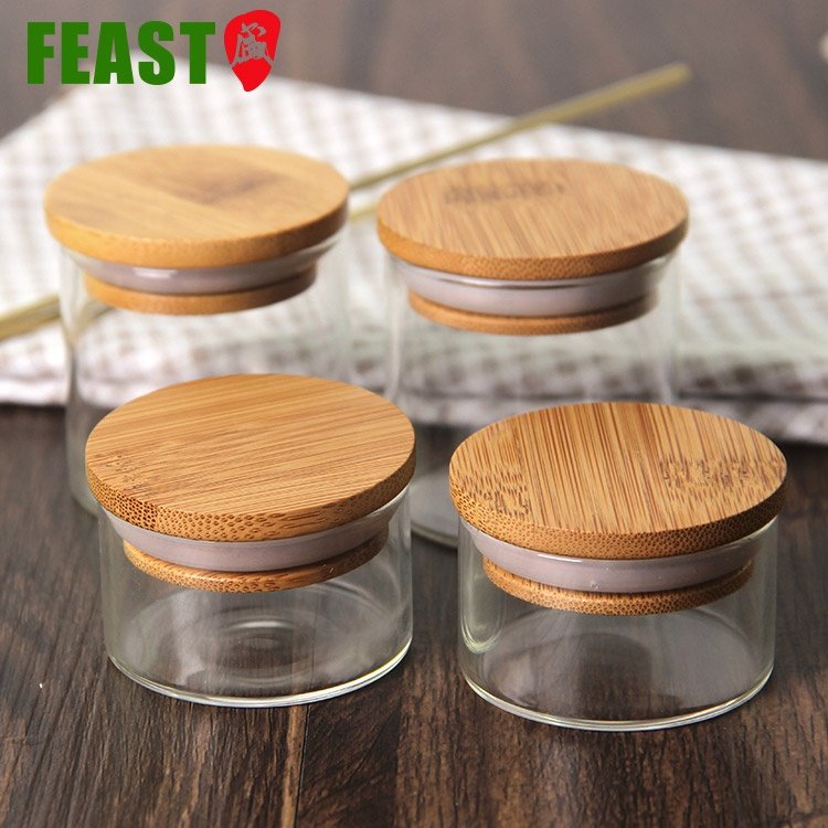 30ml 40ml 50ml 100ml Small Kitchen Borosilicate Glass Jar Bamboo Lid Food Storage Jar