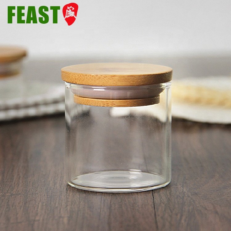 30ml 40ml 50ml 100ml Small Kitchen Borosilicate Glass Jar Bamboo Lid Food Storage Jar