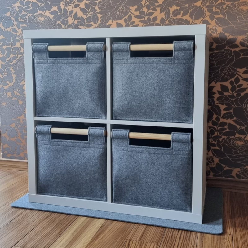 Felt box with wooden handle, Non-woven fabric storage basket
