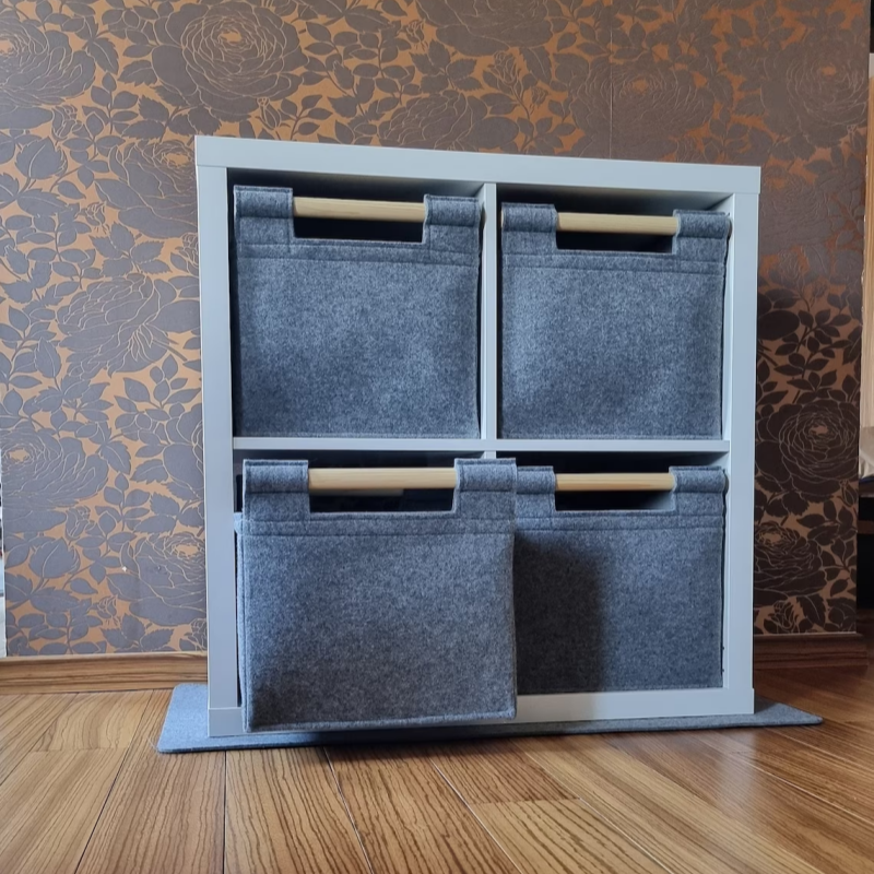 Felt box with wooden handle, Non-woven fabric storage basket