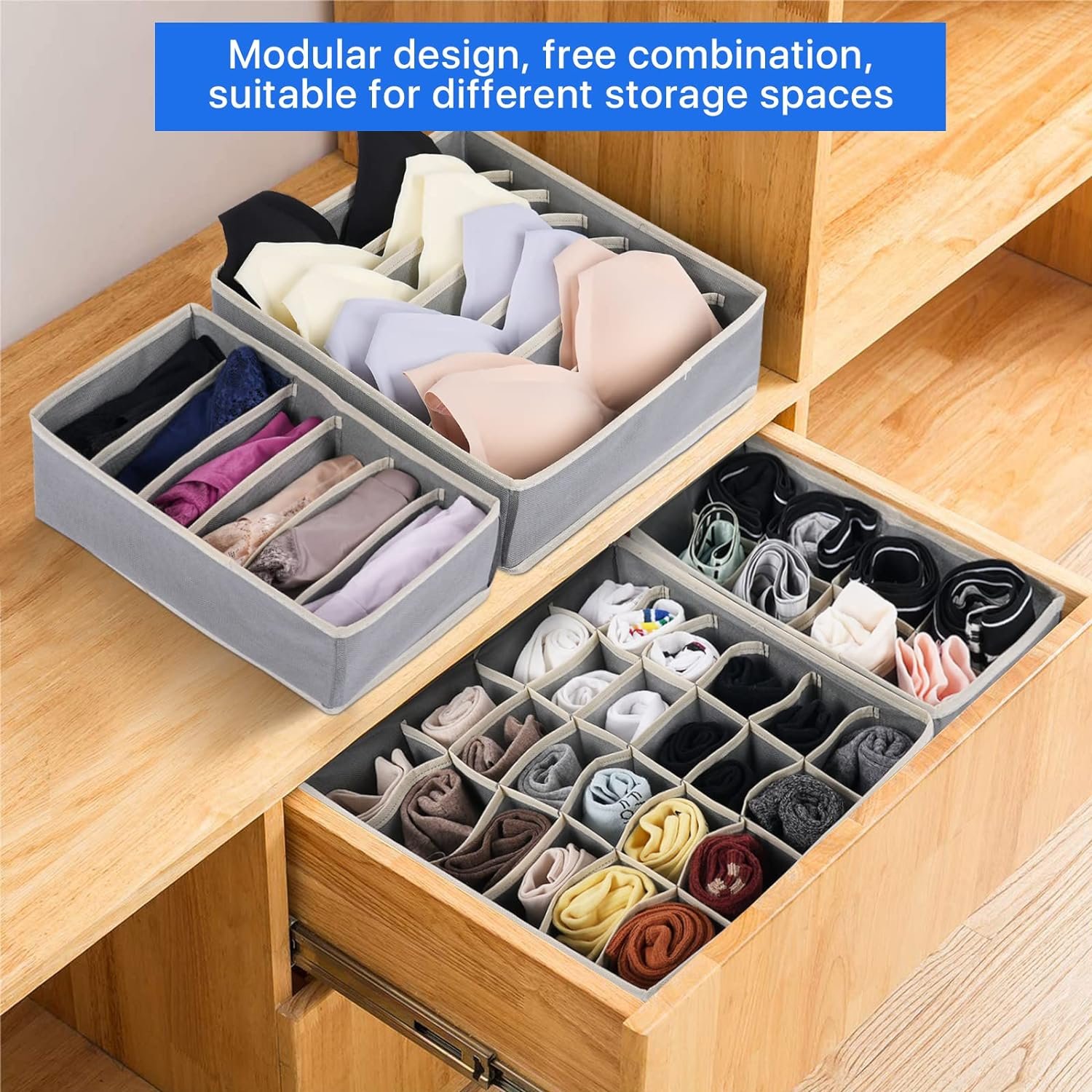 40080402 Underwear Drawer Organizer Dividers, Foldable Closet Storage Organizer, Clothing Storage Boxes for Lingerie, Bras,Socks