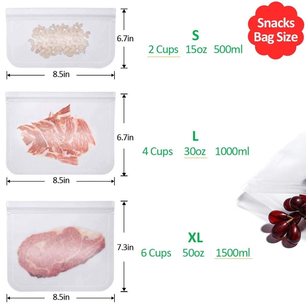 PEVA Ziplock Bag PEVA Food Storage Bag Silicone Fresh Bag for Set Customized for Sandwich Lunch Snack Multifunction 10 Pcs