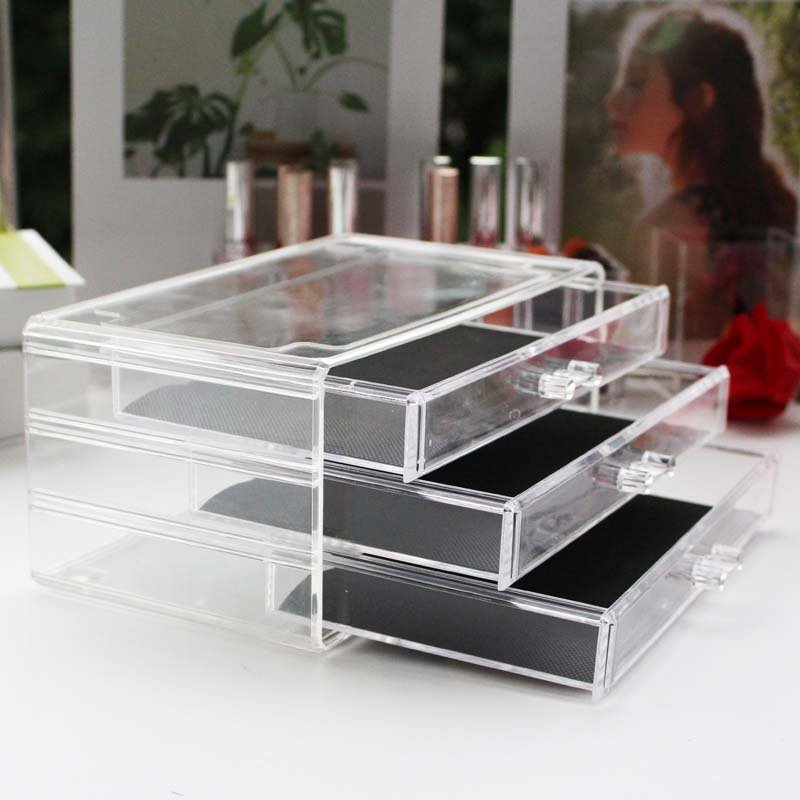 Acrylic large with 3 drawer type desktop cosmetics storage box acrylic transparent makeup box
