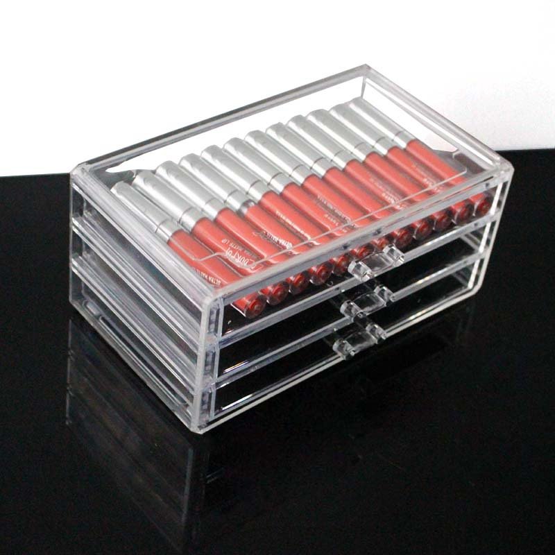Acrylic large with 3 drawer type desktop cosmetics storage box acrylic transparent makeup box