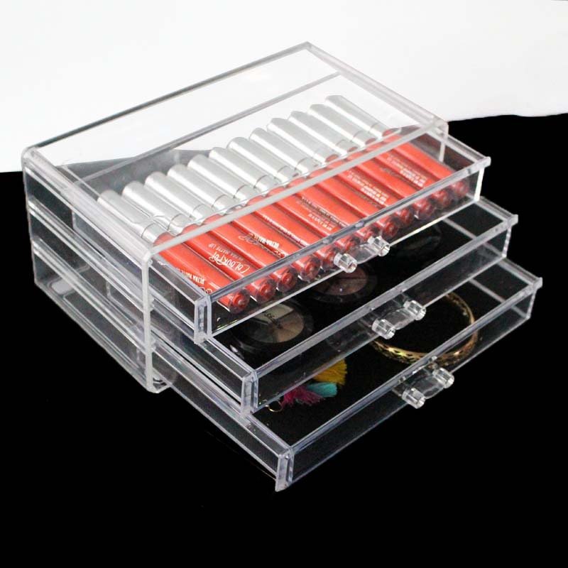 Acrylic large with 3 drawer type desktop cosmetics storage box acrylic transparent makeup box