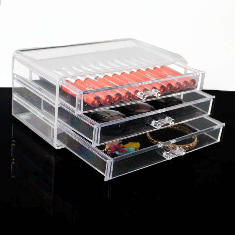 Acrylic large with 3 drawer type desktop cosmetics storage box acrylic transparent makeup box