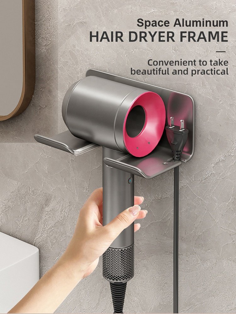 White Gun Grey Bathroom Aluminum Hair Dryer Tools Storage Holders Wall Mounted Shelf Storage Rack