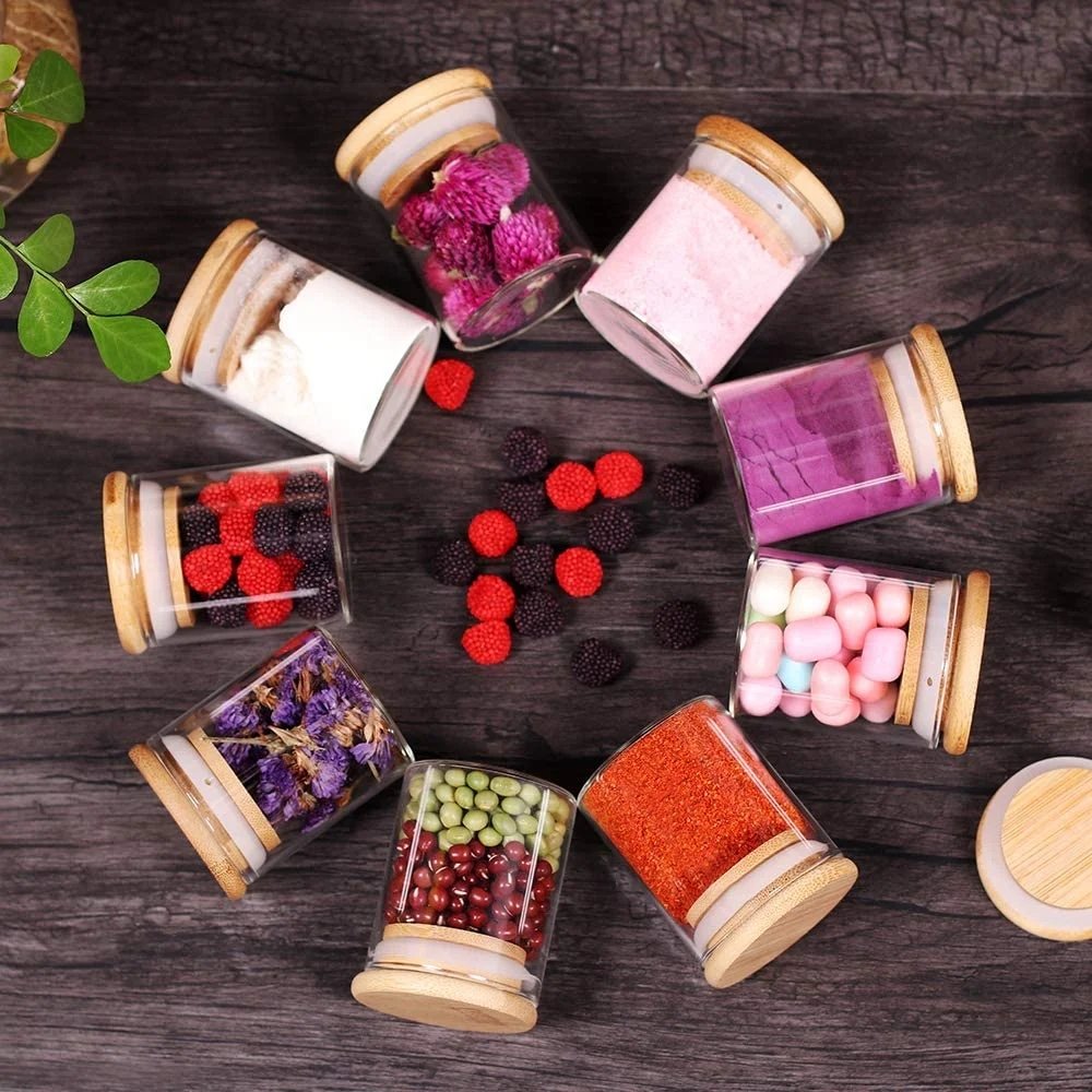 3.2oz Mini Spice Jar with Bamboo Airtight Lids Food Storage for Pantry, Tea, Herbs, Salt