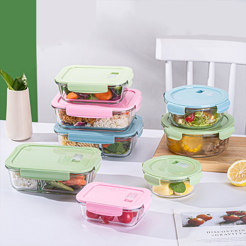 Microwave 700ML Safe Wholesale Adult Lunch Box Borosilicate Glass Food Storage Container With Plastic Lid