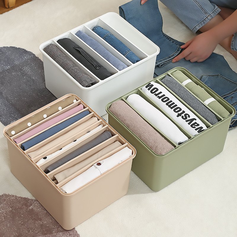 Eco Friendly Pants Folding Grids Space Saving Plastic Wardrobe Jeans Clothing Drawer Organizer Storage Box